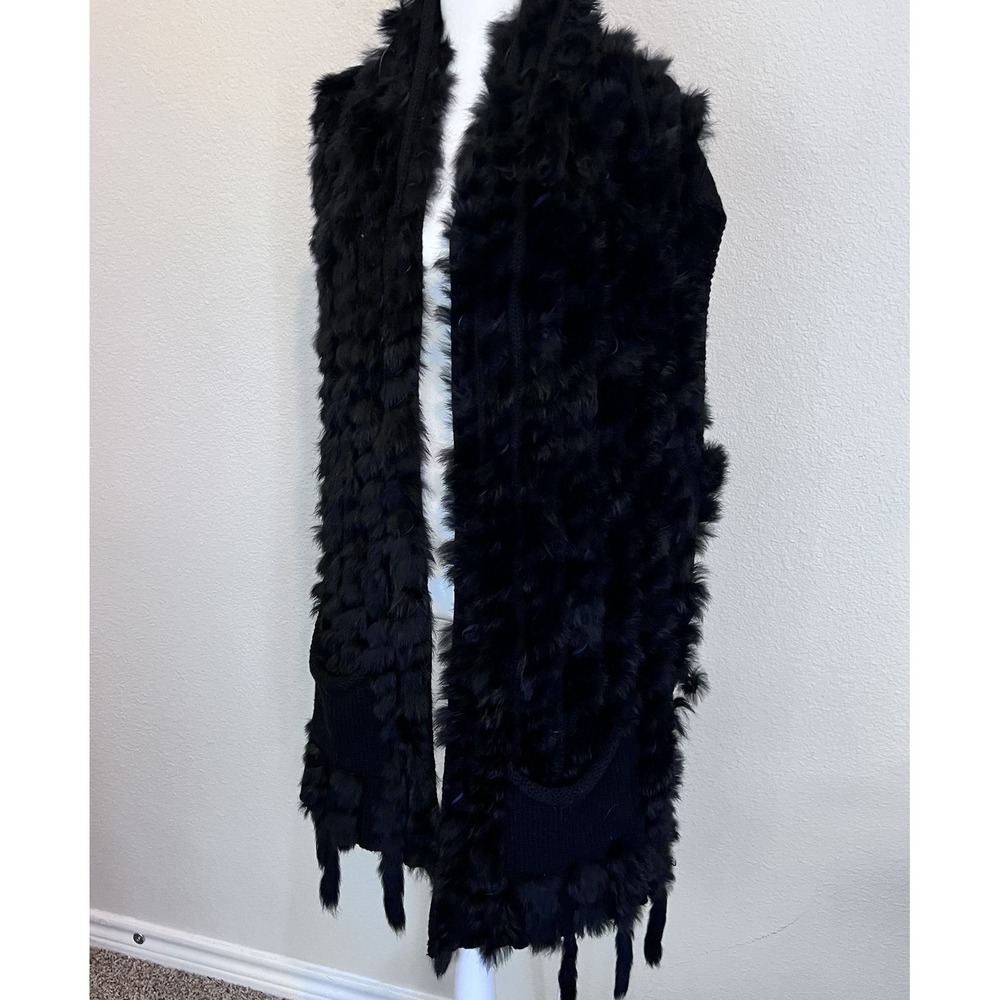 Costa Blanca Black Long Rabbit Fur Knit Vest Size Small (MSRP $249) Witchy Goth